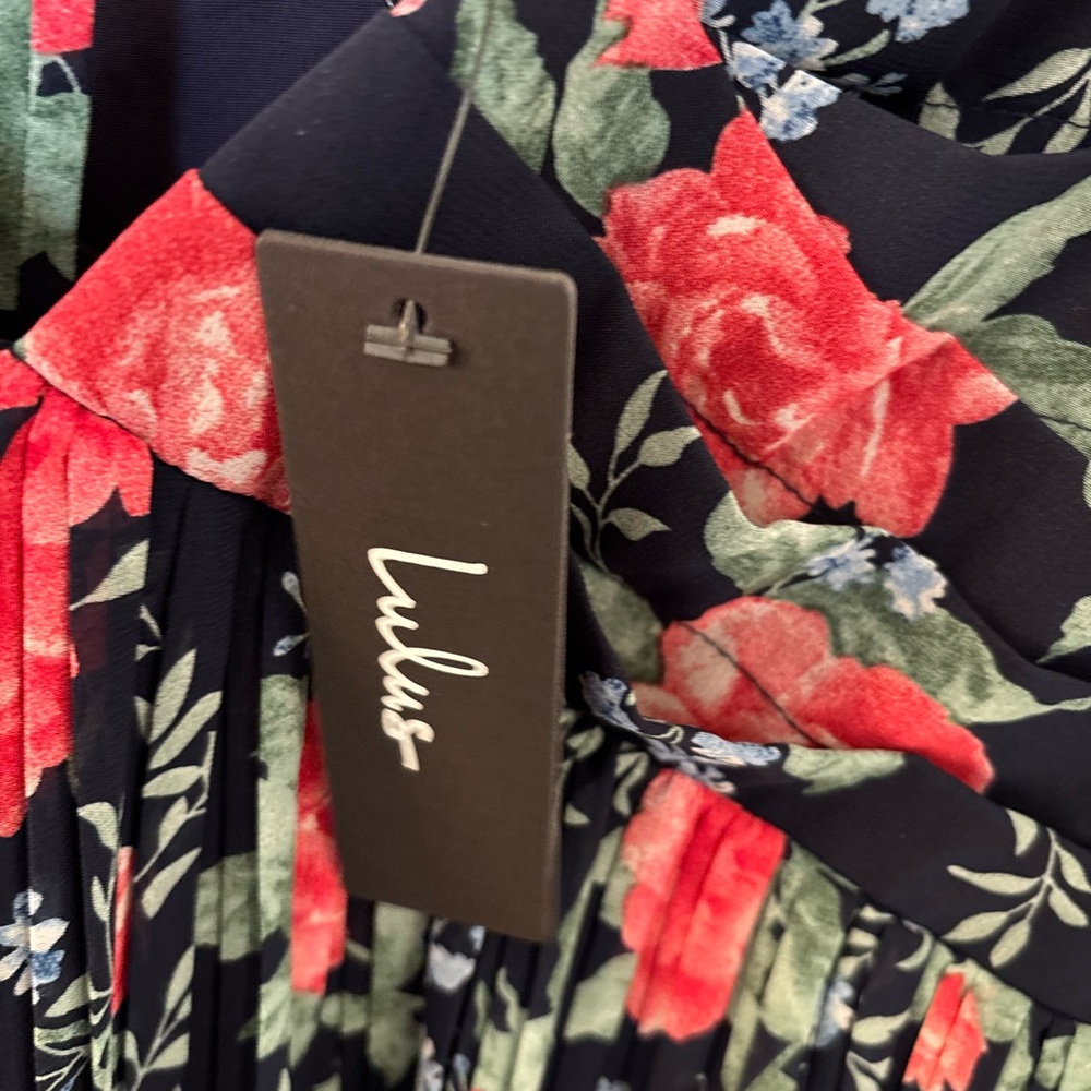 NWT Amalfi Coast Dark Navy Floral Pleated Flutter Sleeve Mini Babydoll Dress XL - Picture 8 of 12